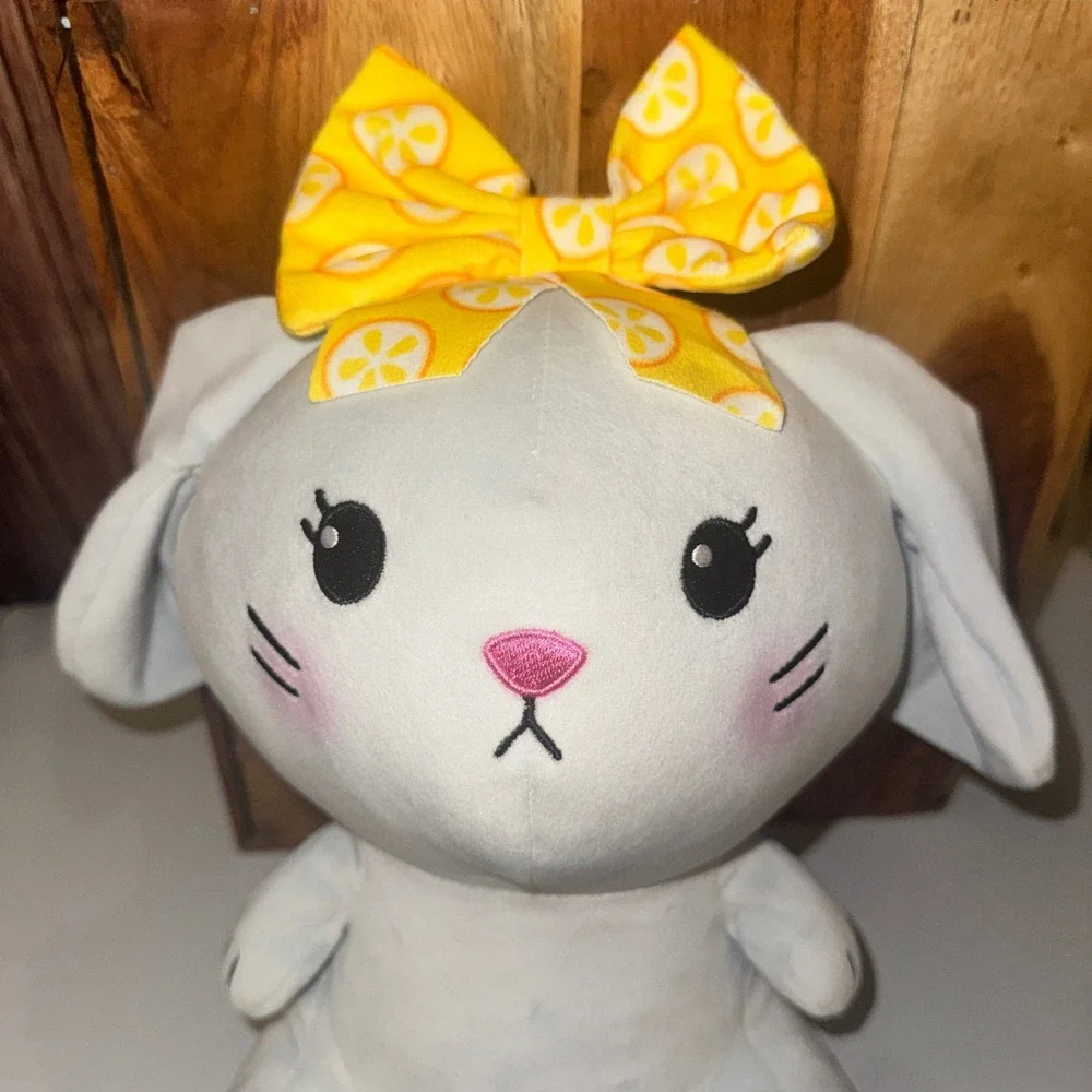 Moriah Elizabeth Gray Bunny Rabbit Plush W/ Yellow Bow Stuffed Animal 12 Inch